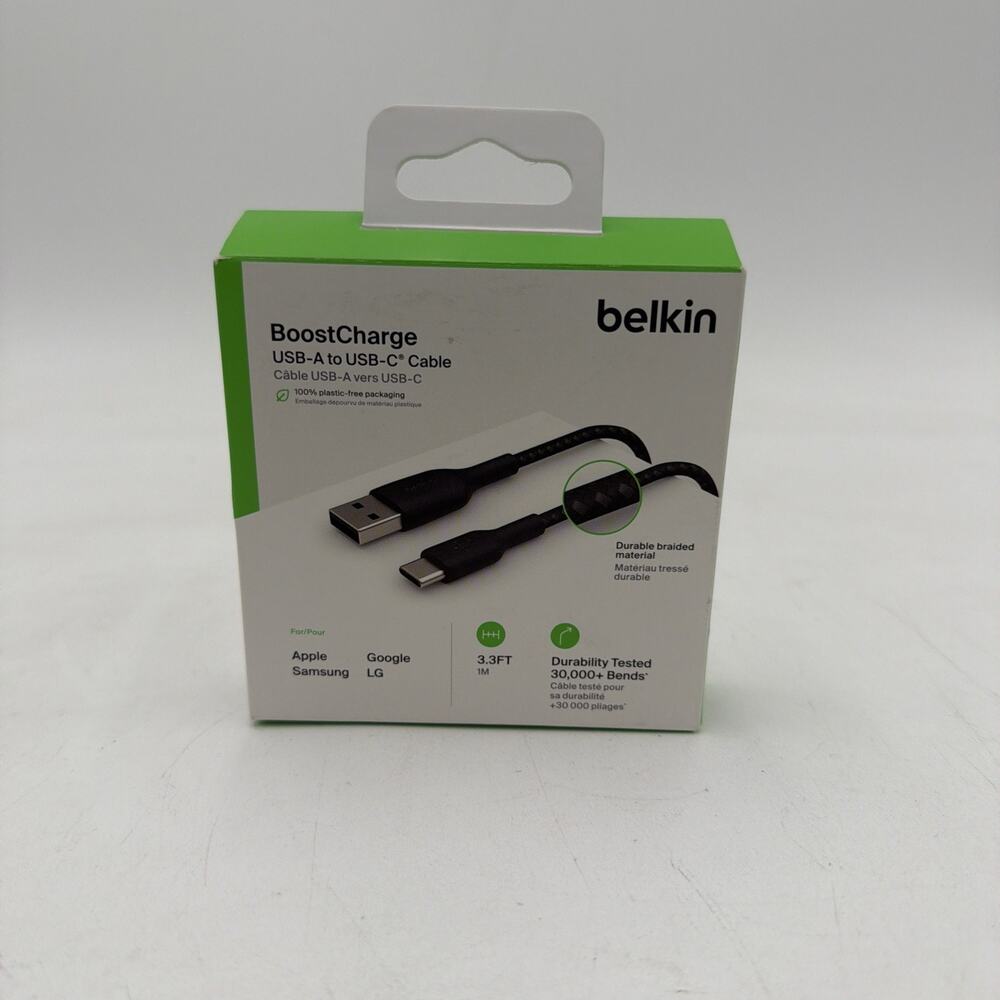 Belkin USB C to USB A Cable 3.3ft 15W Braided Type C Charger Black